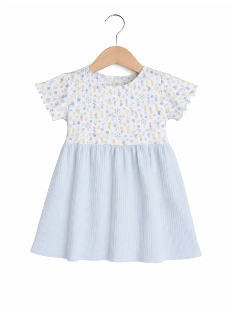 فكتور اند جين Infant Girls Drop Needle Dress with Floral Top & Blue Stripe Skirt